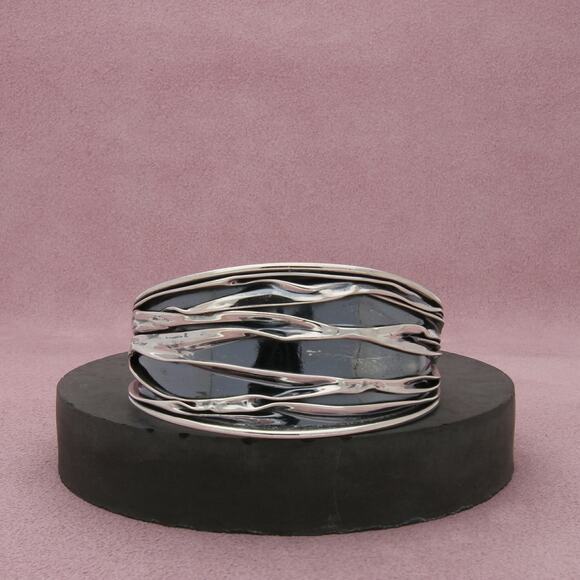 taxco mexico sterling silver vintage river textured cuff bracelet size 6.25in - Picture 1 of 3